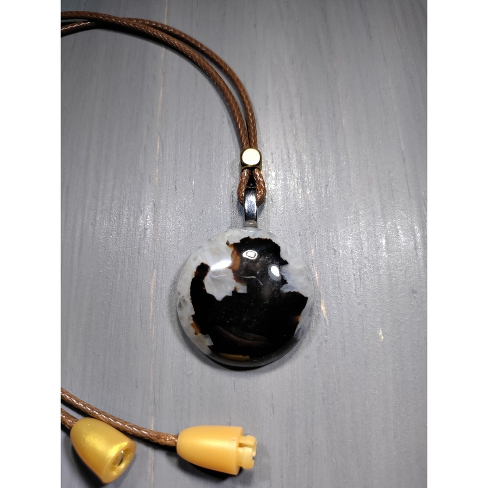 TrailerSpark Black Druzy Agate Pendant Necklace 18in Waxed Cord Break Away Clasp